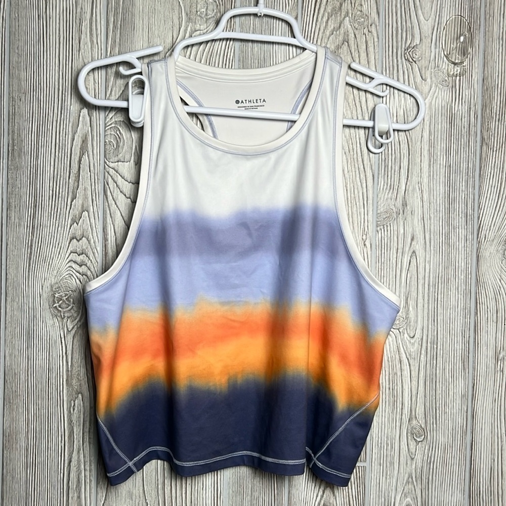 Athleta Women’s Shanti Crop Tank Print Blue Orange White Cropped Tank Sz L